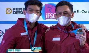 Dua utusan Indonesia yakni Veddriq Leonardo dan Kiromal Katibin bersaing di final dan memecahkan record dunia untuk kategori nomor speed 15 meter.(foto:ifsc)